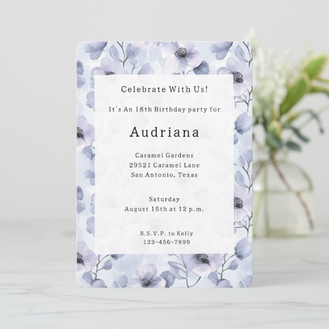 Pretty Purple Lavender Flowers Birthday  Invitation (Standing Front)