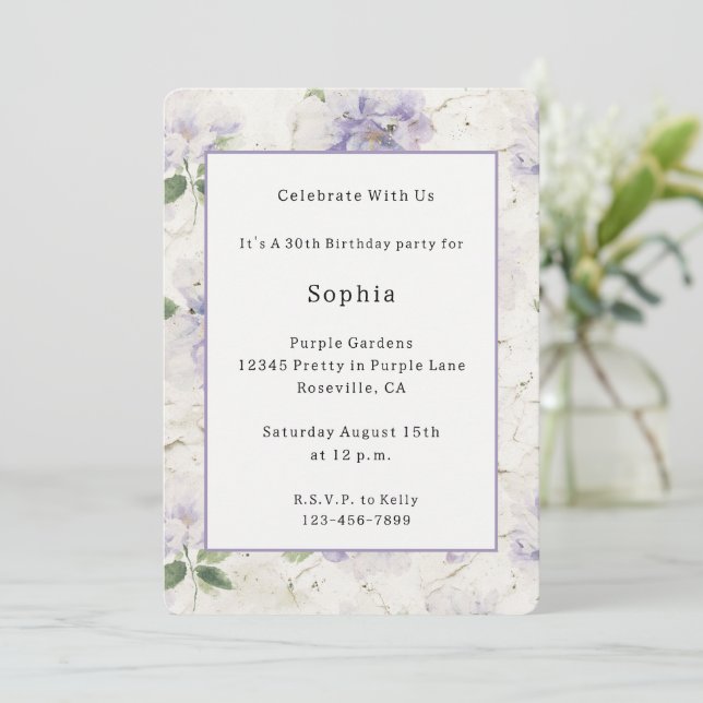 Pretty Purple Lavender Flowers Invitation (Standing Front)