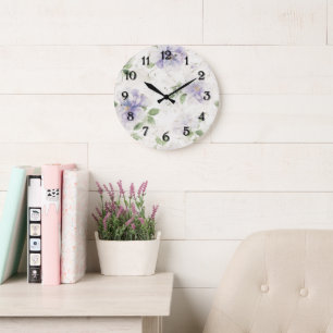 Pretty Purple Lavender Flowers Large Clock