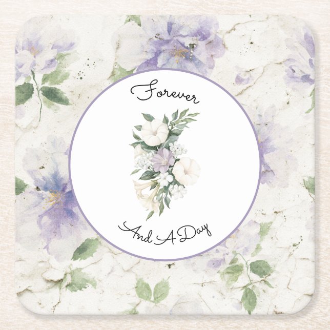 Pretty Purple Lavender Flowers Square Paper Coaster (Front)