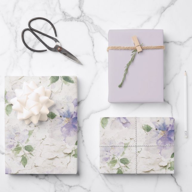 Pretty Purple Lavender Flowers Wrapping Paper Sheet (Front)