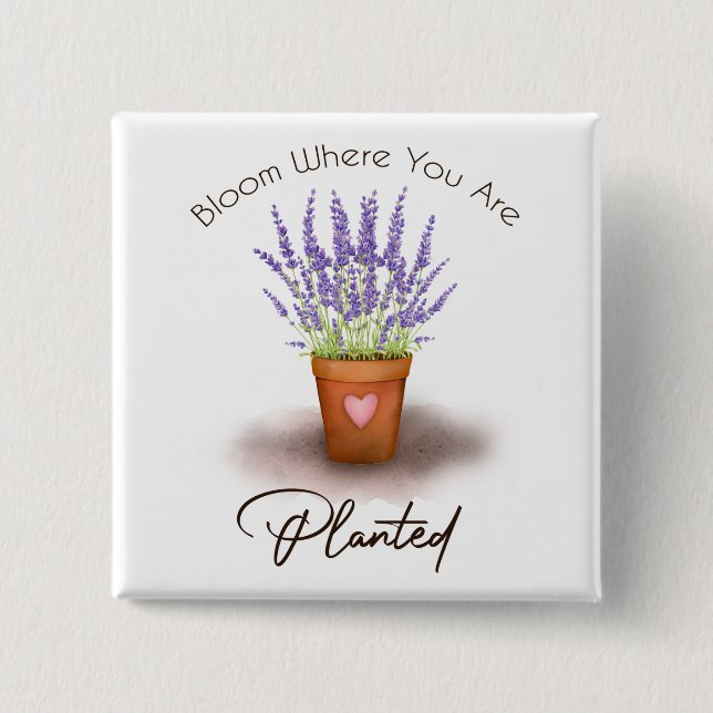 Pretty purple lavender plant pot bloom planted 2 inch square button (Front)