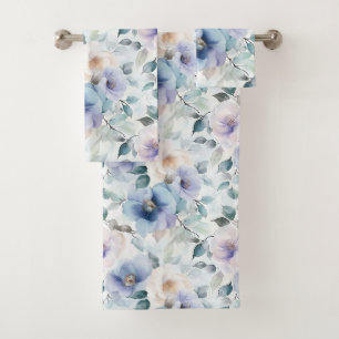 Pretty Purple Lavender White Flowers Bath Towel Set