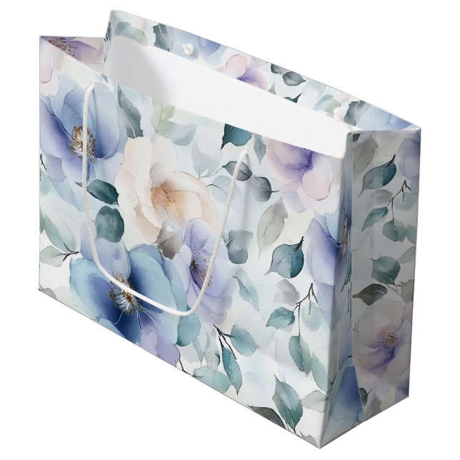 Pretty Purple Lavender White Flowers Bridal Shower Large Gift Bag (Front Angled)