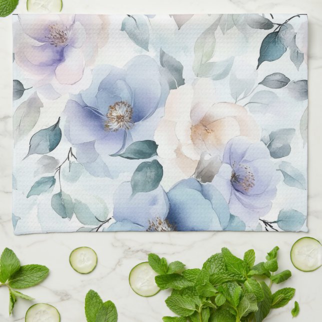 Pretty Purple Lavender White Flowers   Kitchen Towel (Folded)
