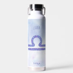 Pretty Purple Libra Astrology Sign Personalized Water Bottle<br><div class="desc">This pretty,  personalized purple and lavender Libra water bottle features your astrological sign from the Zodiac in a beautiful sparkle like the constellations. Customize this cute astrology gift with your name in cursive script for someone with a birthday in late September or early October.</div>