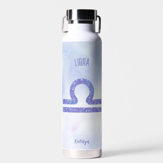 Pretty Purple Libra Astrology Sign Personalized Water Bottle (Front)