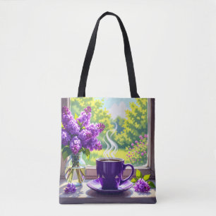 Pretty Purple Lilacs and Coffee Tote Bag