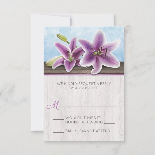 Pretty Purple Lily RSVP Cards (Front)