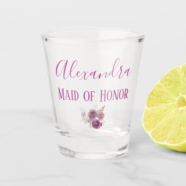 Pretty Purple Maid of Honour Keepsake Shot Glass (Front)