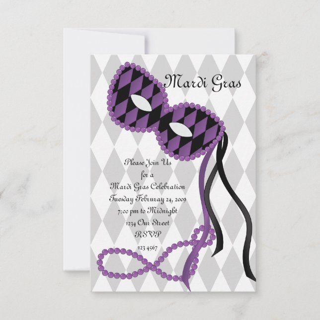 Pretty Purple Mask Invitation (Front)