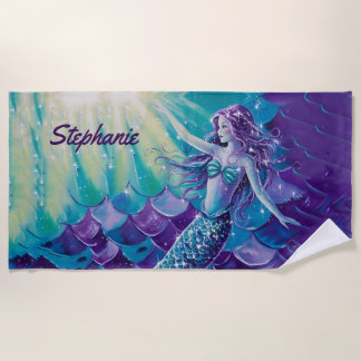 Pretty Purple Mermaid Custom Beach Towel