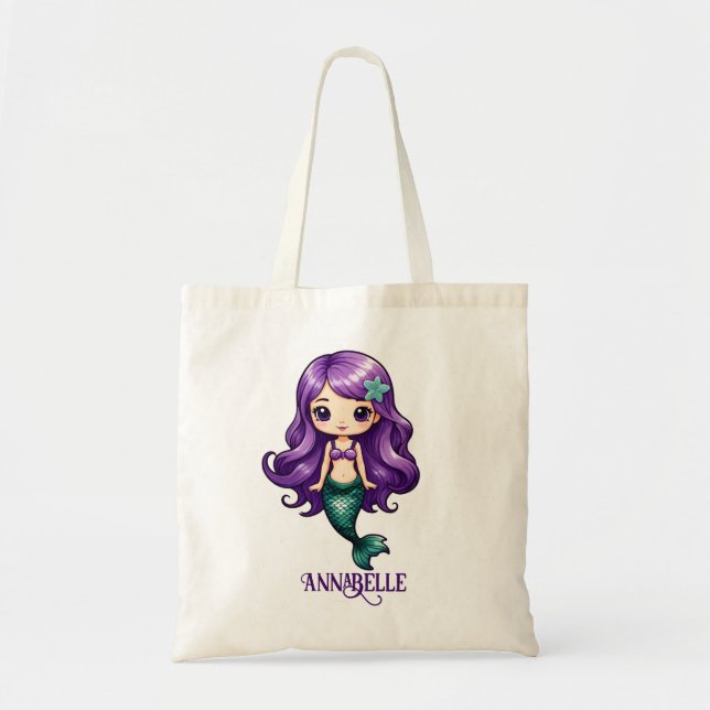 Pretty Purple Mermaid Personalize Tote Bag (Front)