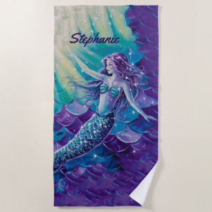 Pretty Purple Mermaid Personalized Beach Towel