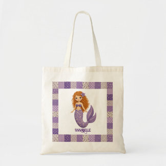 Pretty Purple Mermaid Quilt Personalize Tote Bag