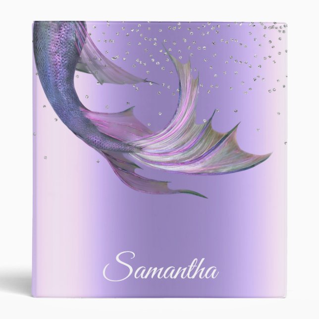Pretty Purple Mermaid Tail Diamond Personalized Binder (Front)