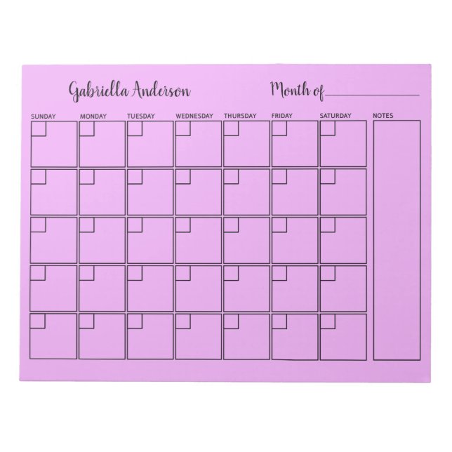 Pretty Purple Monthly Planner Notepad (Front)
