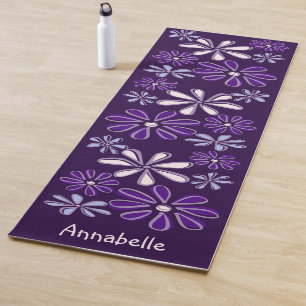 Pretty Purple Name Botanical Flower Pattern Yoga Mat