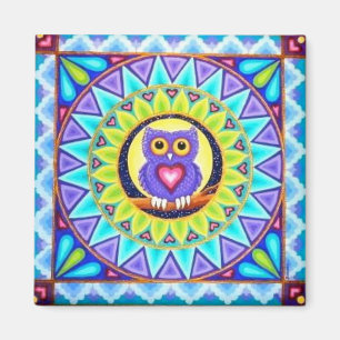 Pretty purple owl mandala magnet by Soozie Wray.