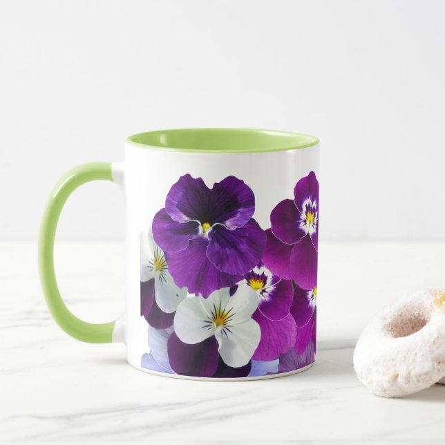 Pretty Purple Pansies Coffee Mug (With Donut)