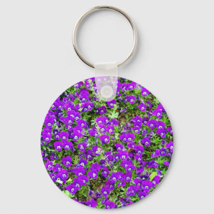 Pretty Purple Pansies Smiling on a Keychain
