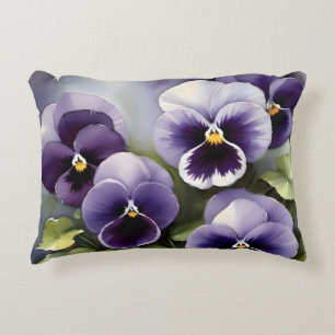 Pretty purple pansies watercolor painting accent pillow