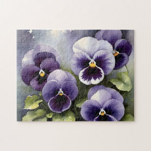 Pretty purple pansies watercolor painting jigsaw puzzle