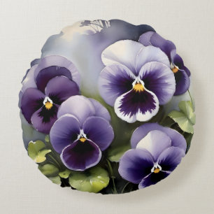 Pretty purple pansies watercolor painting round pillow