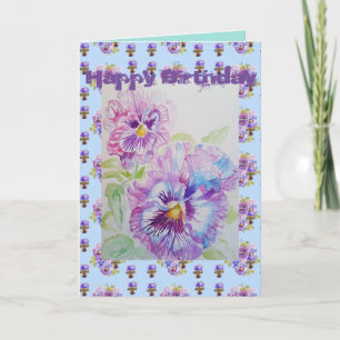 Pretty Purple Pansy Viola Watercolour art Card