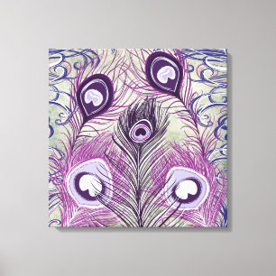 Pretty Purple Peacock Feathers Elegant Design Canvas Print
