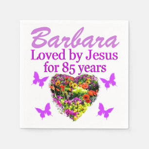 PRETTY PURPLE PERSONALIZE FLORAL 85 YR OLD NAPKIN