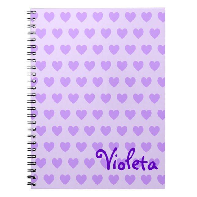 Pretty Purple Personalized Heart Pattern Notebook (Front)