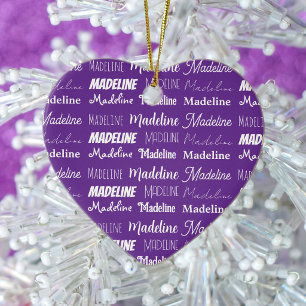 Pretty Purple Personalized Name Collage Christmas Ceramic Ornament
