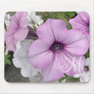 Pretty Purple Petunia Flower Photo Monogram Mouse Pad