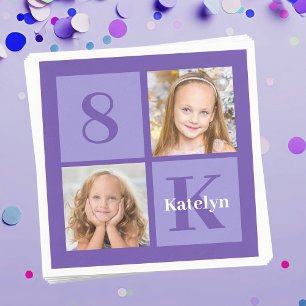 Pretty Purple Photo Collage Custom Birthday Party Napkin