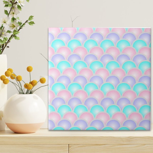 pretty purple pink aqua blue pastel mermaid scales tile (pretty purple pink aqua blue pastel mermaid scales ceramic tile)