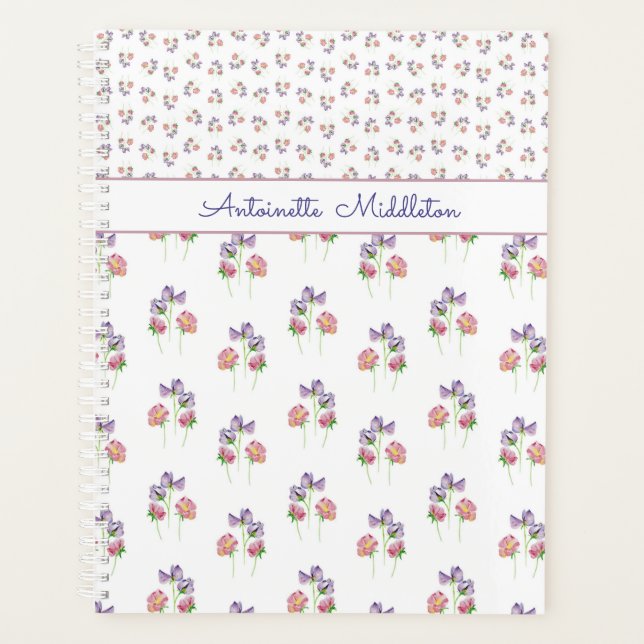 Pretty Purple Pink Floral Personalized Planner (Front)
