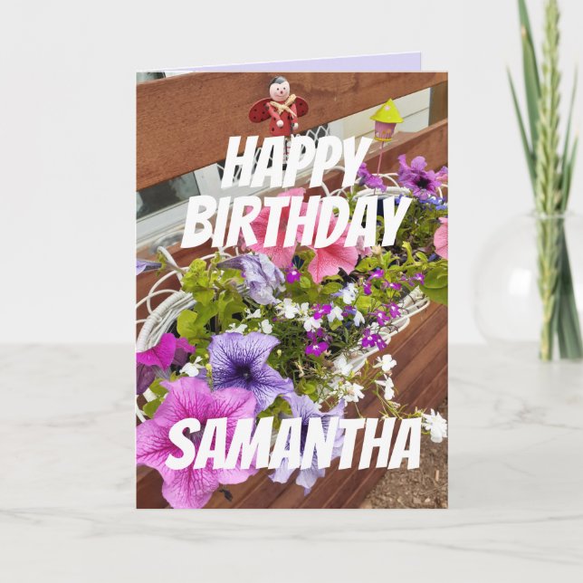 Pretty Purple & Pink Petunias Garden Personalized  Card (Front)