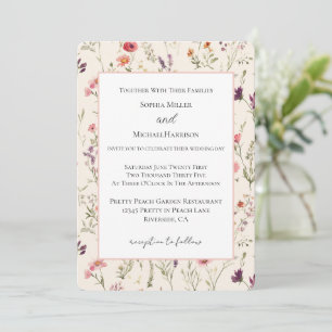 Pretty Purple Pink Red Flowers Wedding    Invitation