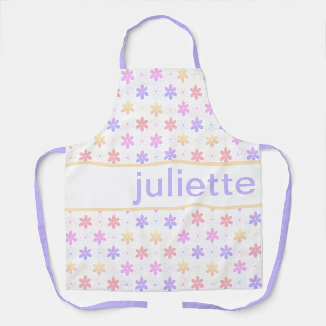 PRETTY PURPLE PINK YELLOW SMALL FLOWER PATTERN  APRON (Front)