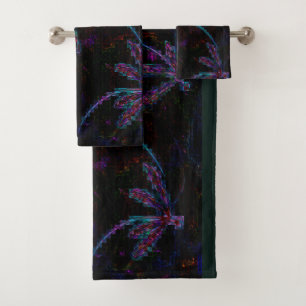 Pretty Purple Pixelated Dragonfly Bath Towel Set