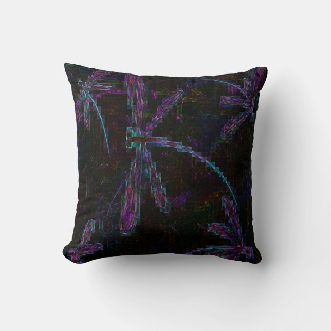 Pretty Purple Pixelated Dragonfly Throw Pillow (Front)