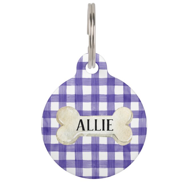 Pretty Purple Plaid Personalized Dog Pet Tag (Front)