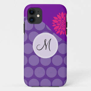 Pretty Purple Polka Dots Wave with Pink Flower iPhone 11 Case