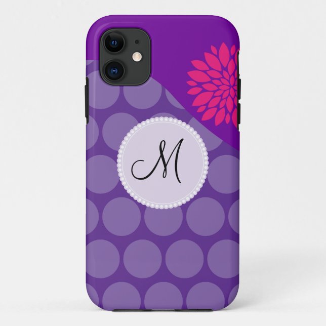 Pretty Purple Polka Dots Wave with Pink Flower Case-Mate iPhone Case (Back)