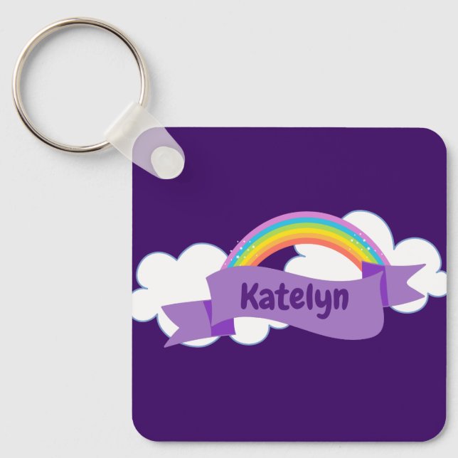 Pretty Purple Rainbow Personalized Girly Keychain (Front)