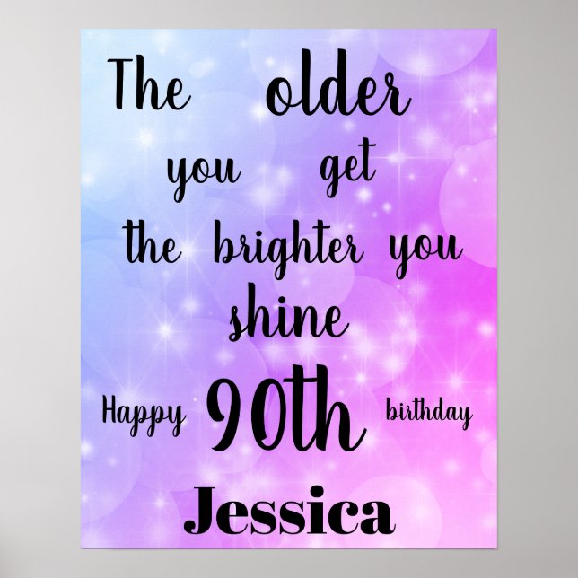 Pretty Purple sparkle 90th Birthday Name Poster (Front)