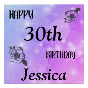 Pretty Purple sparkle Happy 30th Birthday Poster