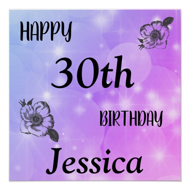 Pretty Purple sparkle Happy 30th Birthday Poster (Front)