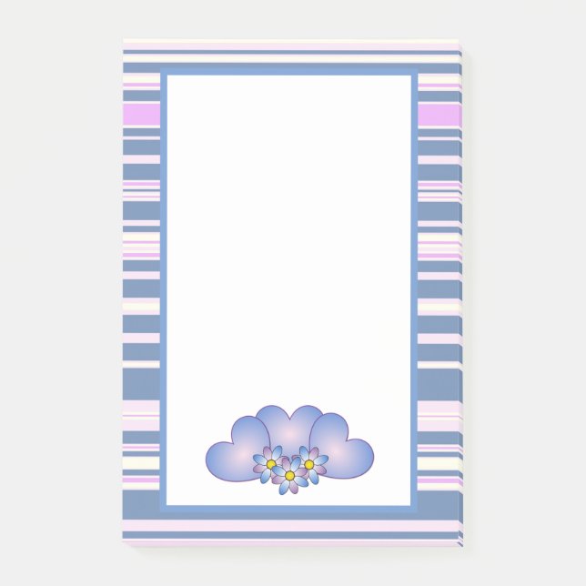 Pretty Purple Stripes, Hearts and Flowers Post-it Notes (Front)